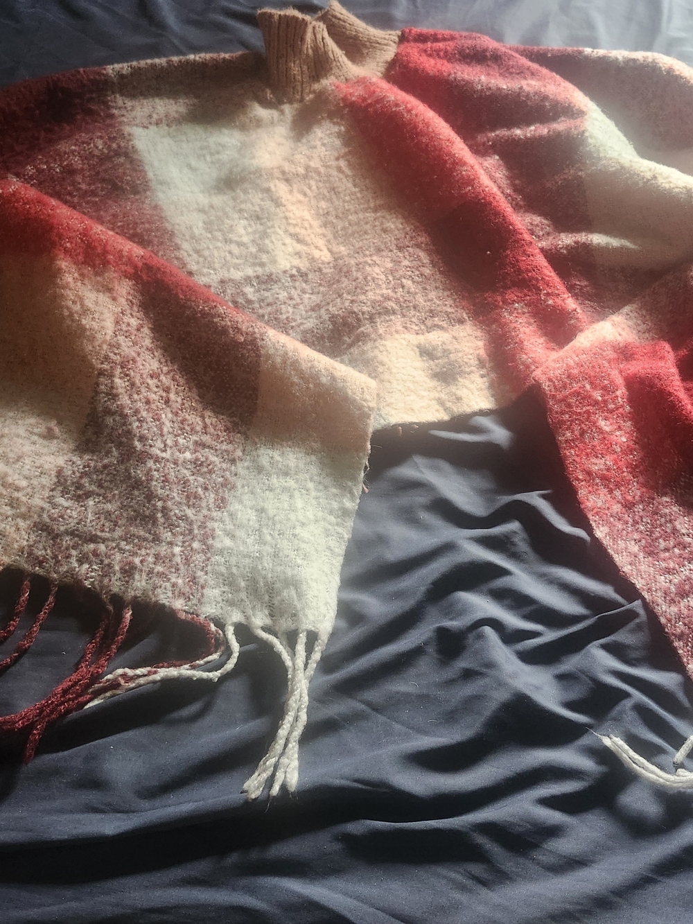 Cozy Red & Cream Plaid Fringe Women’s Scarf Wrap